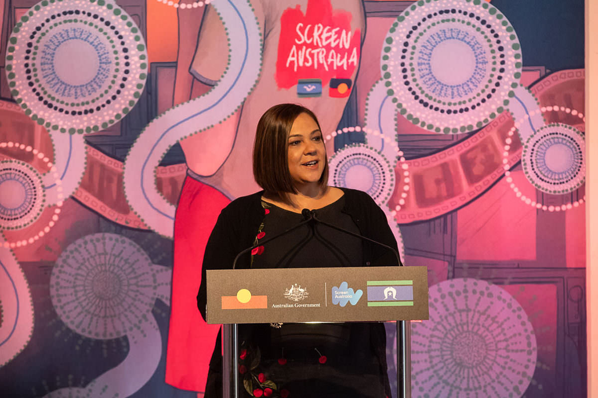 Penny Smallacombe addresses the audience at Screen Australia's celebration of 25 years of Indigenous screen stories