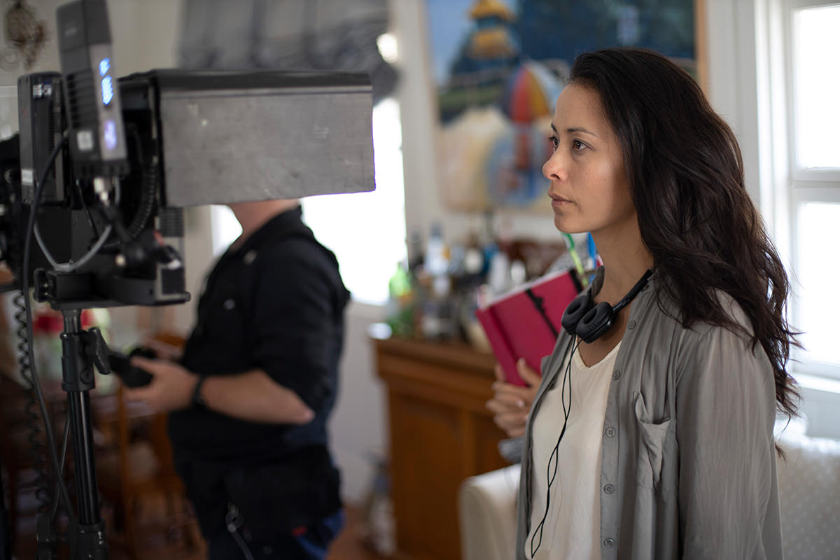 Director Rosie Lourde on the set of Romance on the Menu
