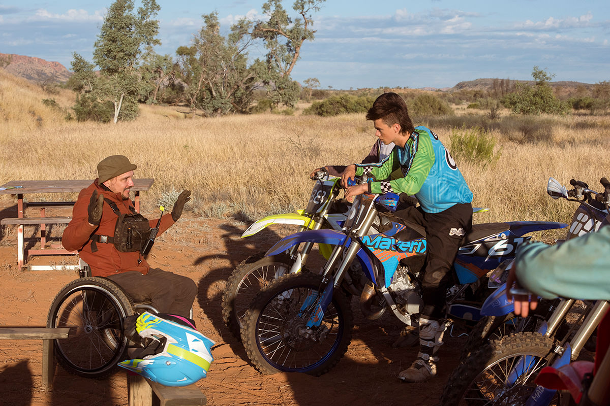 Isaac Elliot with racer sixty-one on the set of MaveriX.