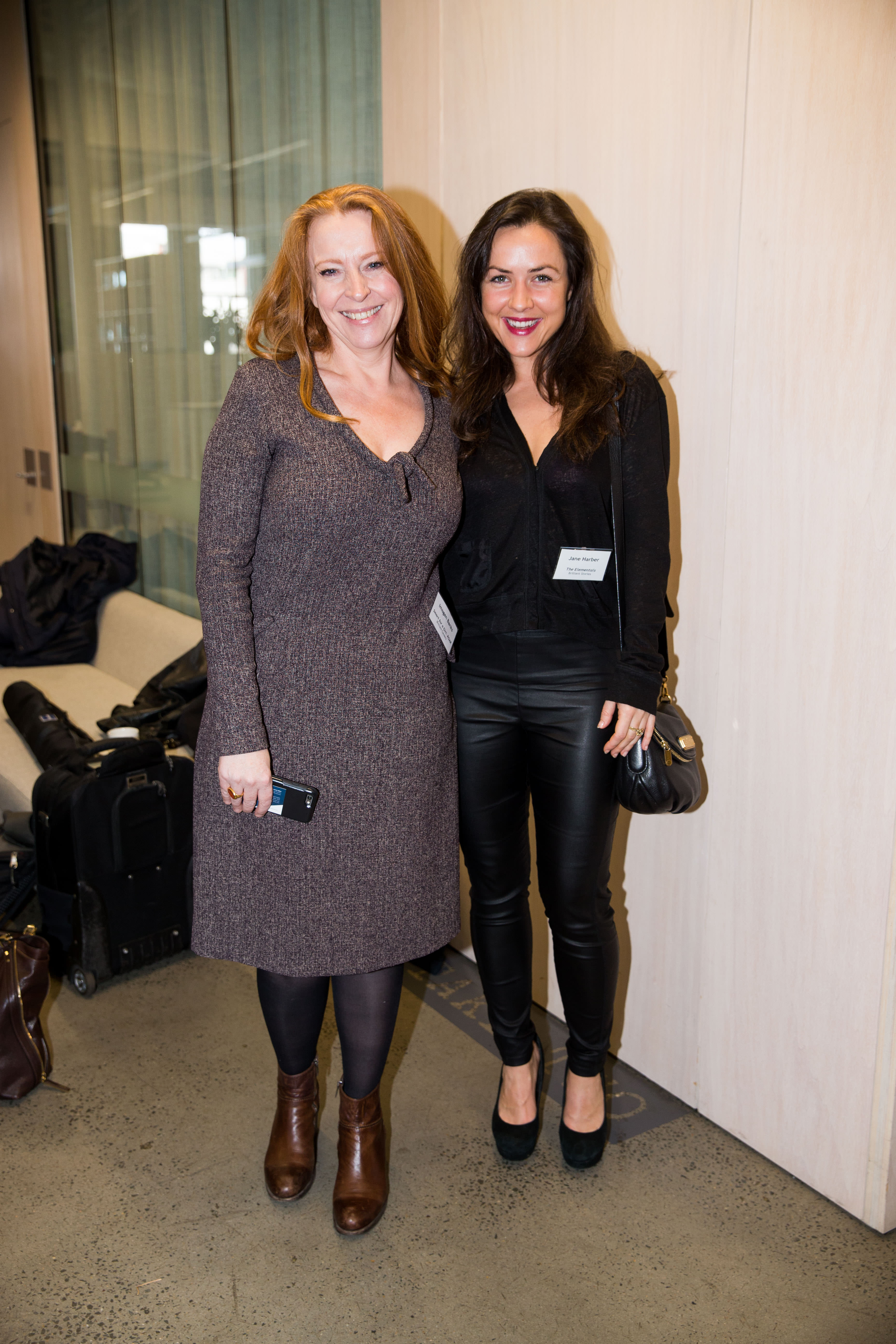 <h6>Imogen Banks</h6><p>Producer (left) with actor Jane Harber at the announcement of Gender Matters funding recipients/Ben Symons</p>