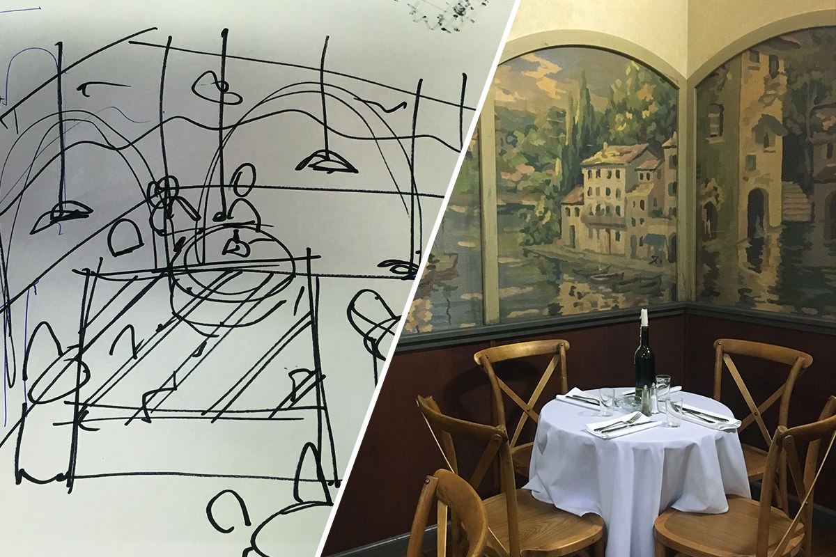 Drawn up sketch of restaurant vs restaurant set