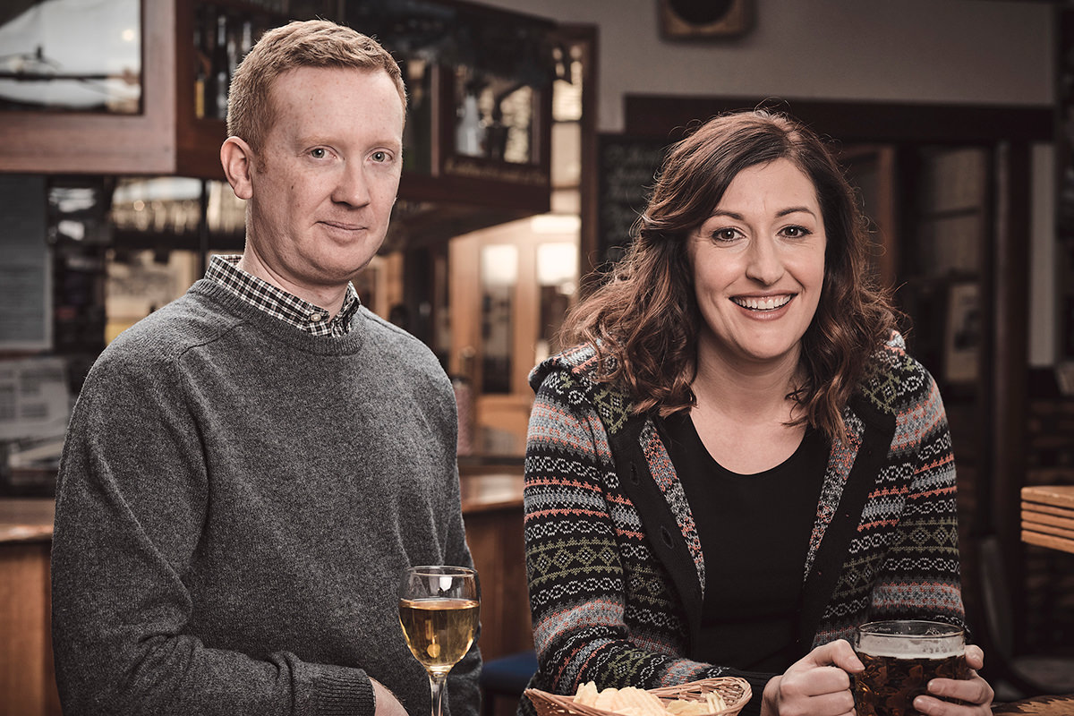 Luke McGregor and Celia Pacquola together in a pub, Rosehaven