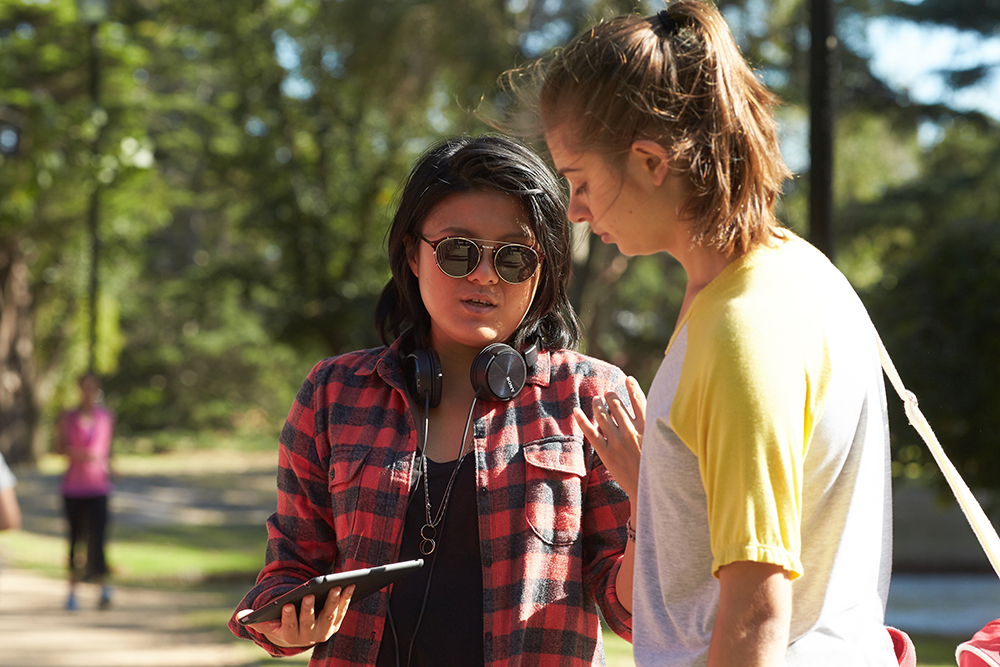 Corrie Chen on the set of Mustangs FC