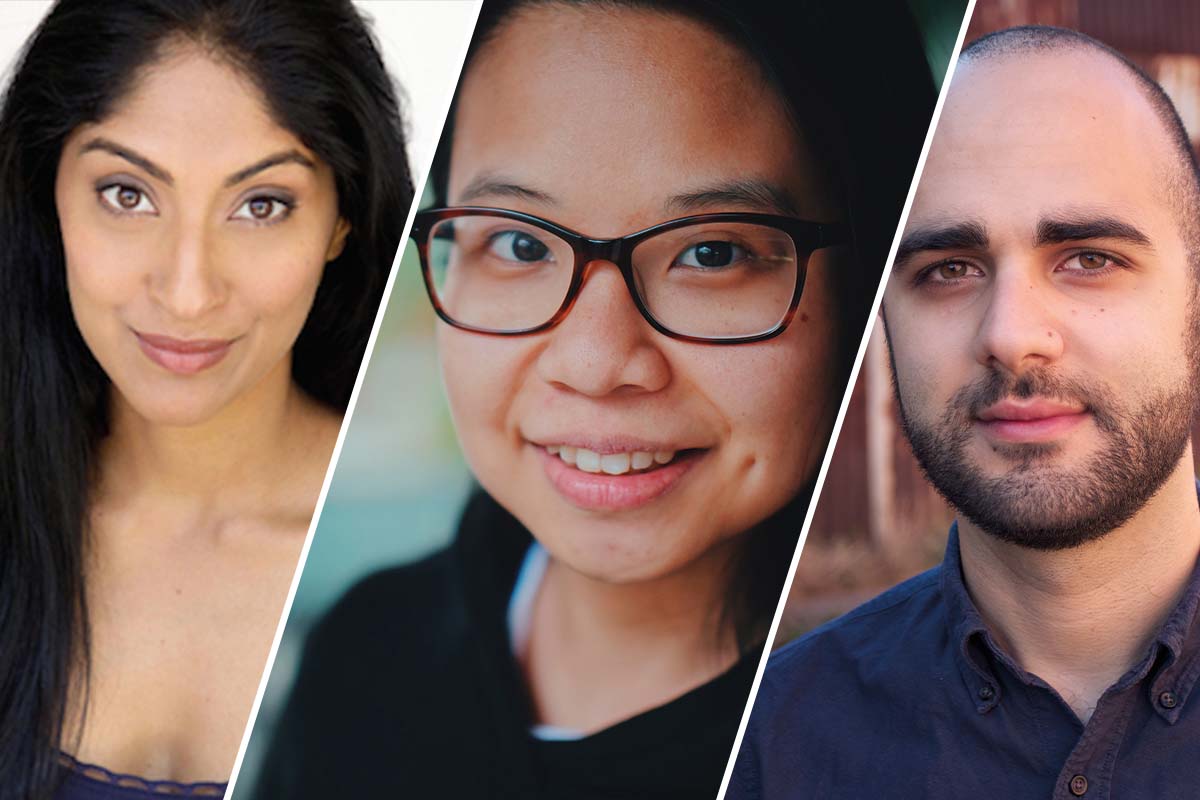 Splice of headshots of Ansuya Nathan, Cassandra Nguyen and Alberto Di Troia.