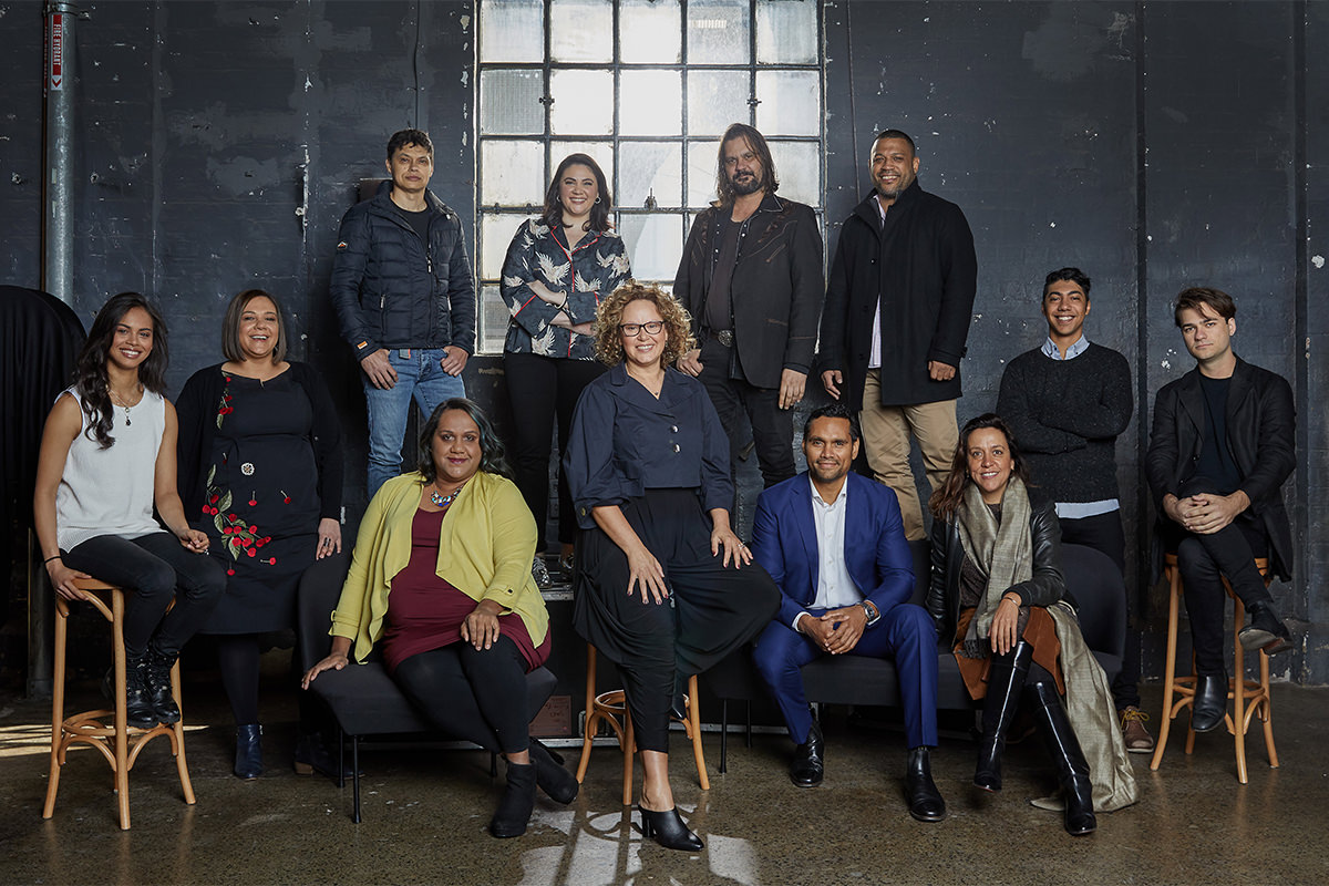 Indigenous screen industry veterans gather for a photo shoot at the celebrations at Carriageworks