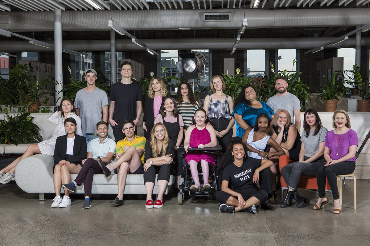 The participants of the Digital Originals initiative gather together in the Screen Australia office for a photo